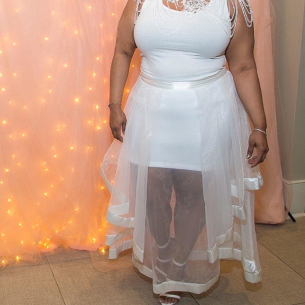 Layered tulle and satin skirt